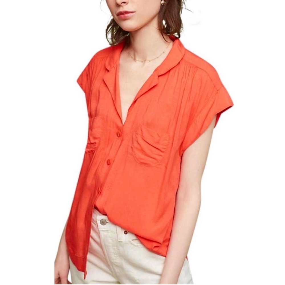 Anthropologie Tangerine Raffine Button-Down Top